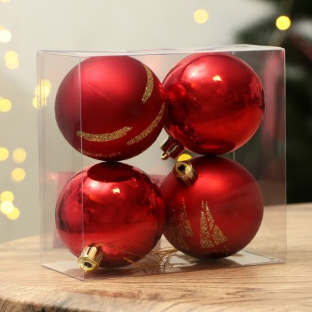 Christmas tree balls New Year's “Miracles near!”, For the New Year, plastic, d = 6, 4 pcs., Red color with gold-3