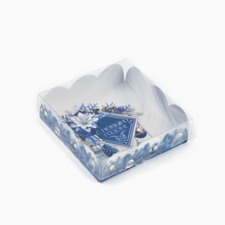 Box for confectionery products with PVC-patch “Happy New Year!”, 10.5 x 10.5 x 3 cm, New Year-1