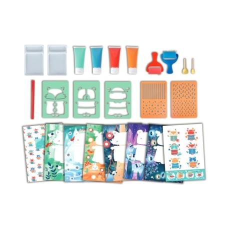 Developing children's gaming gaming set for drawing with sponge and rollers on stencils-1