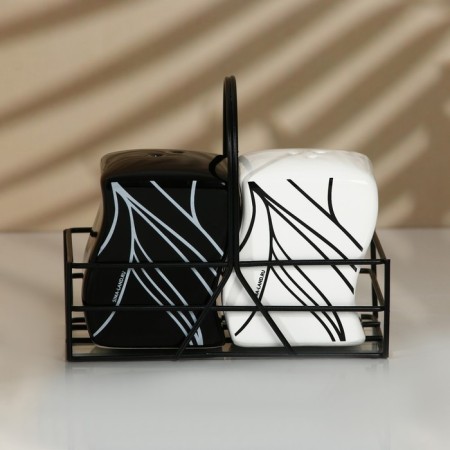 Ceramic set for spices on the metal stand “Line”, 2 pcs, the color is white-black-2