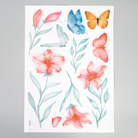 Sticker Plastic Interior 3D "Pink Lilies" 50x35 cm