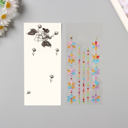 Sticker of rhinestones plastic tattoo on the body "Flower application" Color set 2 sheets 18x8 cm-1
