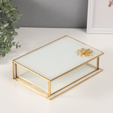 Casket Glass with a metal frame "Lotus" Transparent white 16x24x7 cm
