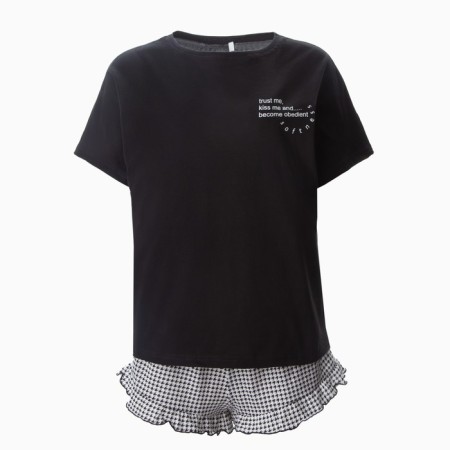 Female homemade set (T -shirt/shorts), black color, size 52-11