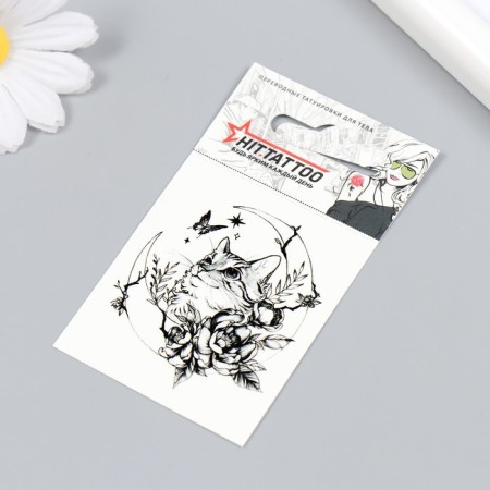 Tattoo on the body "cat and month" 5.3x6.2 cm-1