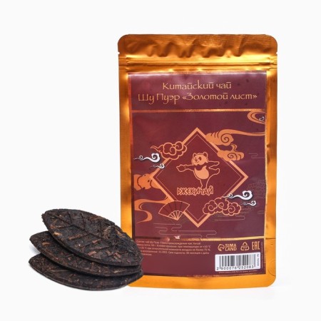 Chinese sustained tea "Shu puer gold leaf", raw, manhai, 50 g + - 5g (set 6 pcs)