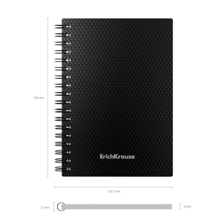 Notebook A6 (102 x 146 mm), 80 sheets in a cage on a spiral Erichkrause Total Black, plastic cover, offset block, white 100%, black-2