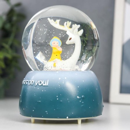 Souvenir polystone water ball light, music "Deer with baby" d = 8 cm mix 12.5x8x8 cm-5
