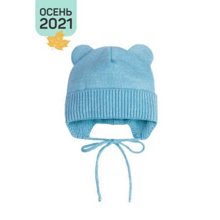 A cap on ties with ears children's Amarobaby Pure Love Bear, with a lining, size 46-48 cm, blue color-1