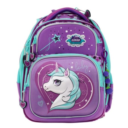 Frame backpack 35 x 28 x 15 cm, Across, filling: bag, pencil case, keychain, purple-2