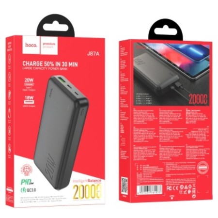 External battery Hoco J87A, 20,000 mAh, 1 USB, 1 Type-C, 3 A, display, black-6