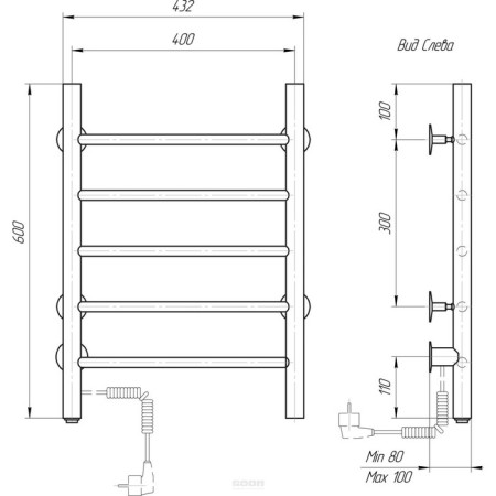 Electric towel Domoterm 109-5, 400x600 mm, left, black matte-3