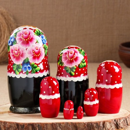 Matryoshka "Flowers", 7-dial, 10x20 cm, manual painting-1