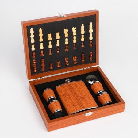 Set 7 in 1: Flaw 8 OZ, 4 glasses, funnel, chess, 18 x 24 cm-7