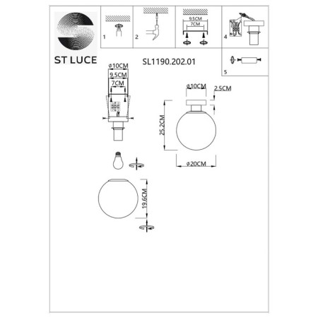 Ceiling lamp ST LUCE. SL1190.202.01. Cassius. 1x60 W, E27, 20x20x25.5 cm, golden color-5