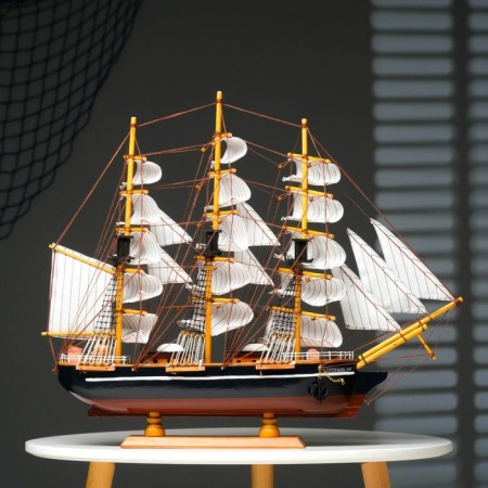 Souvenir ship large "three -masted", sides light tree, white sails, 59 x 10 x 49 cm-8