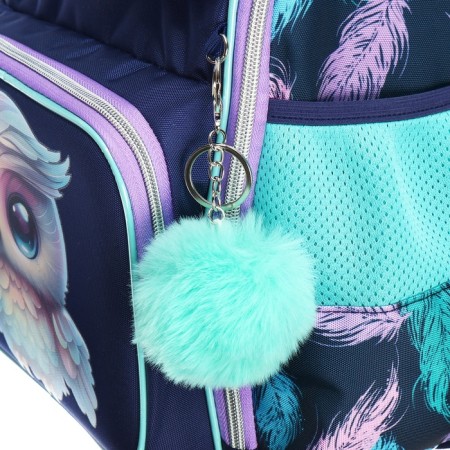 School backpack 37x28x14, ergonomic back, Devente Smart 14l, Happy Owl, for girls, turquoise/purple-11