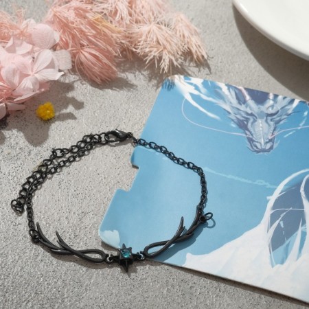 Bracelet "Dragon Star", blue color in black metal, 7 cm
