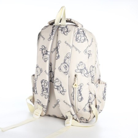 School backpack from textiles with a zipper, 4 pockets, beige color-3