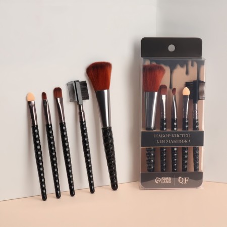 A set of makeup brushes, 5 objects, black/pink gold color-2