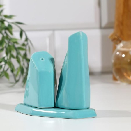 Set of ceramic solo and list on the stand “Geometry”, 13.5 x 10.5 cm, blue color-2