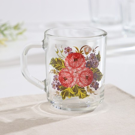 Glass mug "Buketik", 200 ml, mix-5