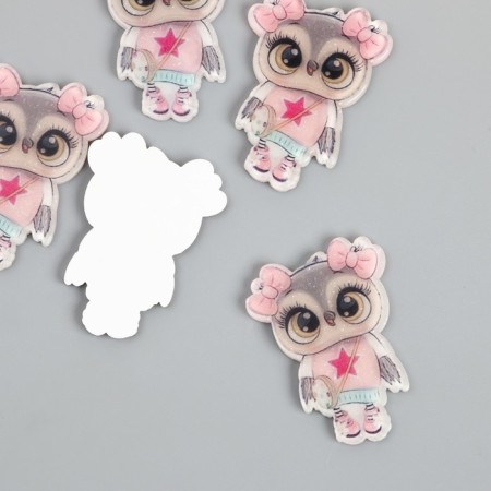 Decor for the work of acrylic "Owl in a pink sweater with a bag" 2.7x3.7 cm