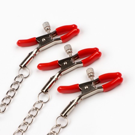 BDSM Assessoir Okpoki, clamps for nipples and clitoris, metal, red-3