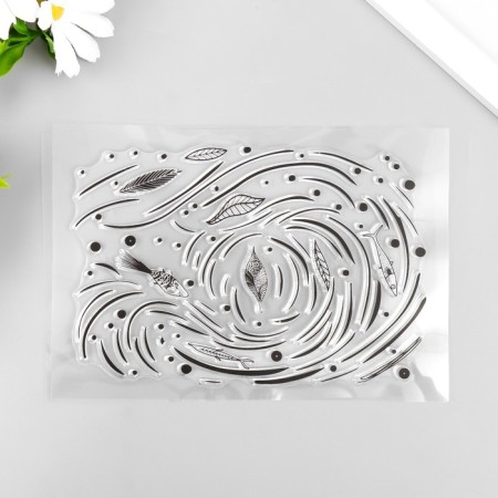 Stamp for creativity Silicon "Leaves and fish in the whirlpool" 16x11 cm