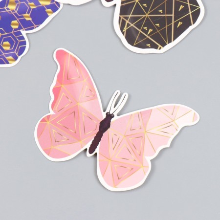 Butterflies cardboard "Geometry with gold" set 12 pcs h = 4-10 cm on magnet-3
