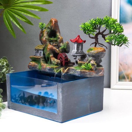 The desktop fountain from the network, backlight + Aquarium "Pagoda at the top" 32x21x30 cm-1