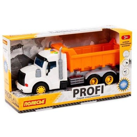 The "pros" dump truck inertial, light and sound effects, color orange color-10