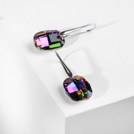 Earrings with rhinestones "Illusion" oval, color mix-1