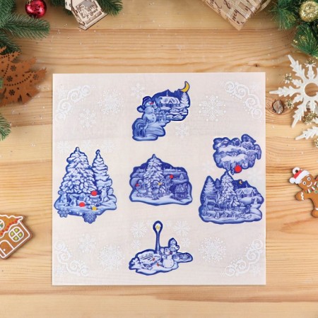 A set of stickers on the windows "New Year" winter landscapes, 24 x 37 cm-2