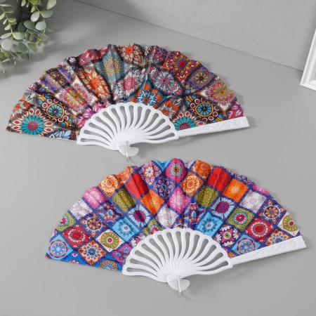 Fan plastic, textiles "Eastern ornament" MIX 23 cm