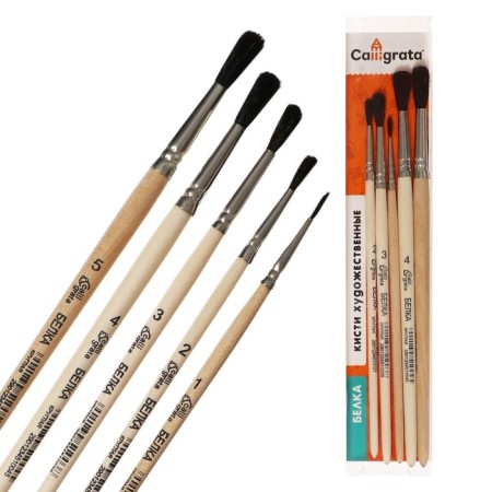Set of protein brushes 5 pieces, calligrata No. 4 (round No.: 1, 2, 3, 4, 5), wooden handle, in the pencil case-2