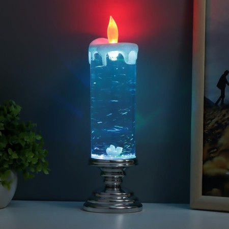 Lava-lamp "Frosty candle" LED from 3haa USB batteries silver 7x7x28cm-7