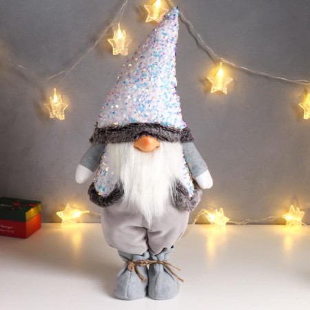Interior doll "Santa Claus in a white-pearl cap and a vest with sequins" 55x16x22 cm 62601