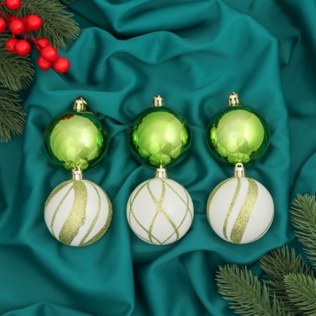 Set of balls plastic D-6 cm, 12 pcs "Agnet" waves, white-green