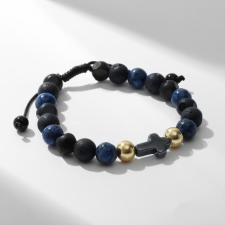 Male Bracelet “Cross” with beads, black-gold color