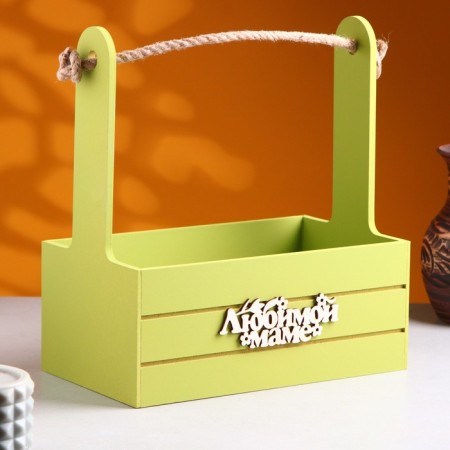 Box - wooden Kashpo 25x15x30 "Beloved Mom" ​​pistachio