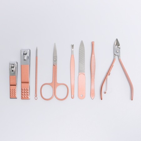 Manicure set, 8 objects, in case, beige/pink gold color-1
