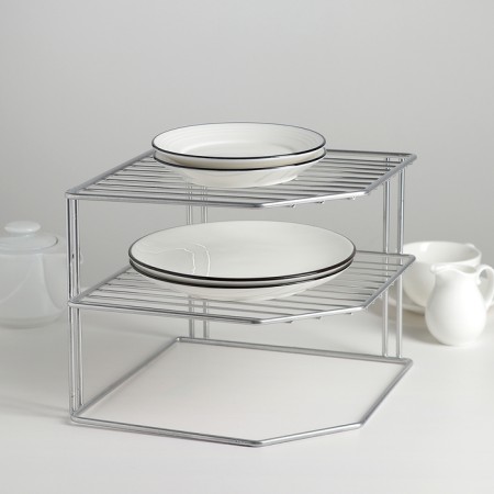 Dishes stand, 2 tiers, 25 × 25 × 20 cm, chromium color