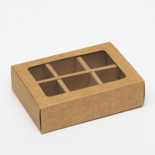 Box for 6 sweets with a window, craft, 13.7 x 9.85 x 3.85 cm