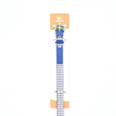 A collar with rows of 4 rows and rhinestones on a buckle, 38 x 1.5 cm, Osh 26-33, blue-7