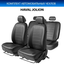 Авточехлы Rival строчка, Haval Jolion 2020-2024, эко-кожа, чёрные