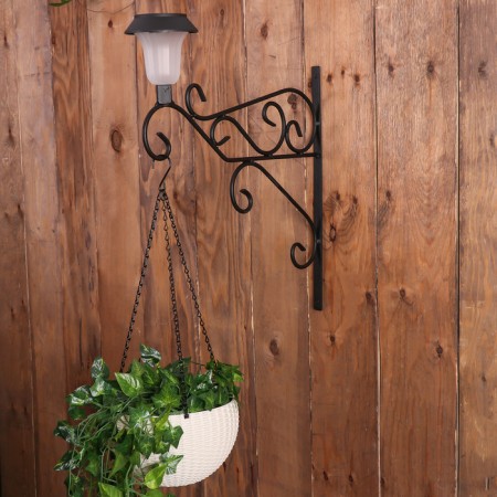 Kashpo bracket, forged, with a flashlight, 50 cm, metal, black, “pattern”-5