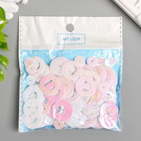 Sequins "circle in the ring" white-pink set 30 g d = 2 cm-3