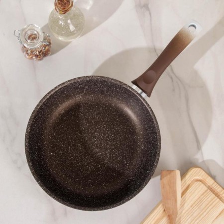 Pan, d = 24 cm, h = 6 cm, plastic handle, glass cover, anti -stick coating, color coffee marble-1