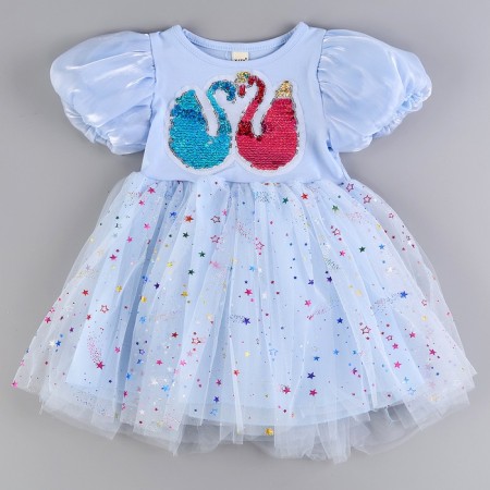Carnival set "Stylish Princess": A rim, blue dress with swans, height 104 cm-5